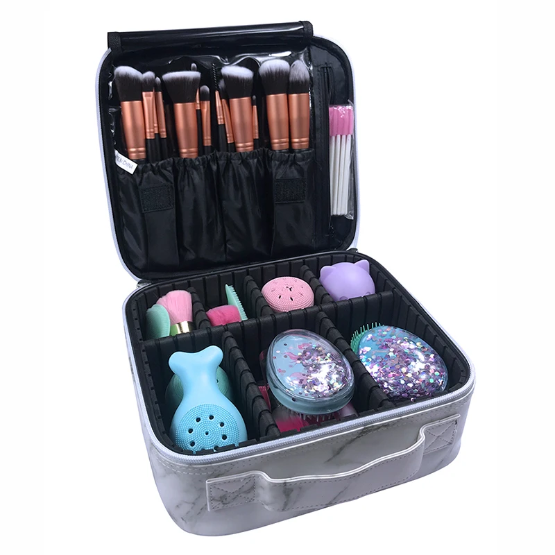 

Professional Large Marble Leather Cosmetic Train Case Makeup Bag Organizer