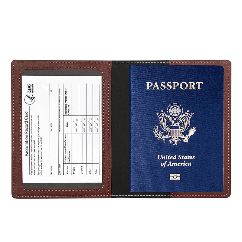

Amazon Hot 4*3 Inch Rfid Blocking CDC Vaccine Card And Credit Protector Cover,Passport And Leather Vaccine Card Holder