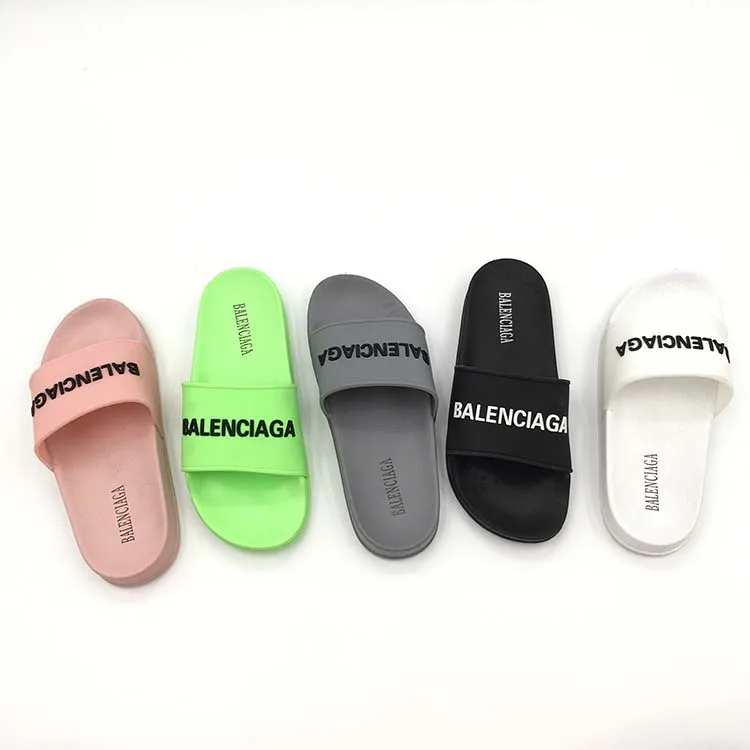 

High Quality PVC Slip On Custom LOGO Slide Sandals Summer Indoor Slippers for Adult