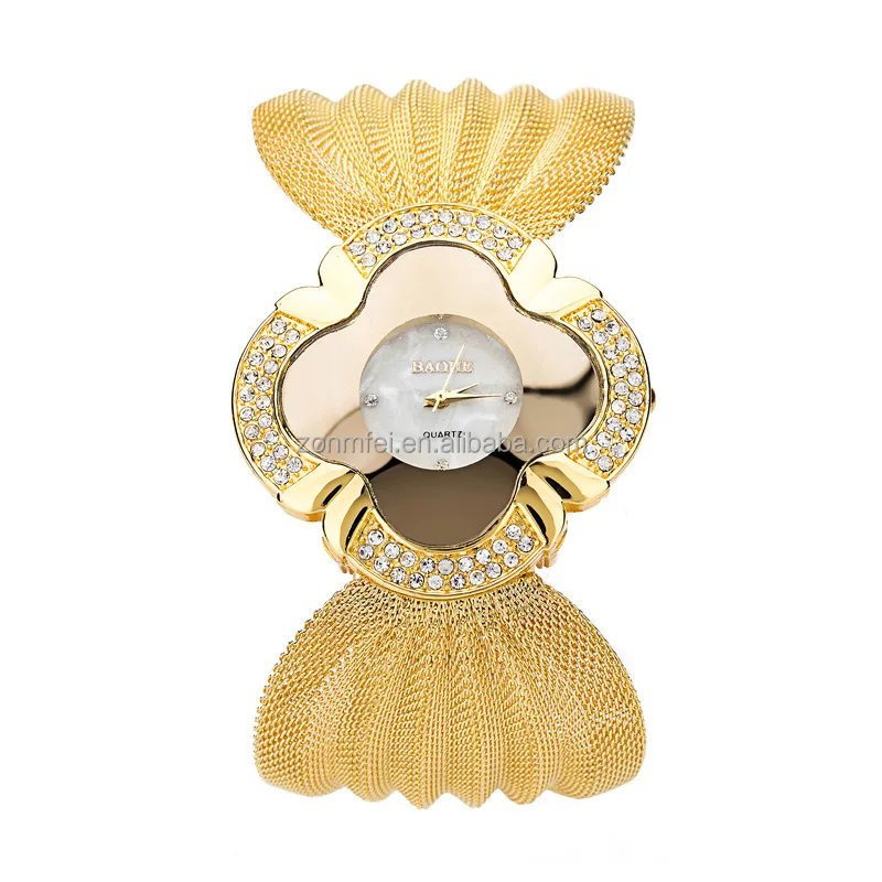 

RTS Women Luxury Watches Hot Selling Net Strap Fashion Bracelet Bright Diamond Butterfly Case Lady Dress Quartz Watch, Gold and silver