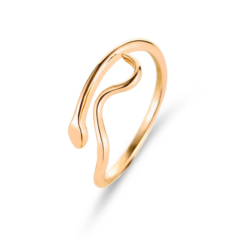 

Minimalist Women Jewelry Opening Water Ripple Couple Fashion Ring Gold Plated Adjustable Simple Snake Shape Finger Ring, Picture shows