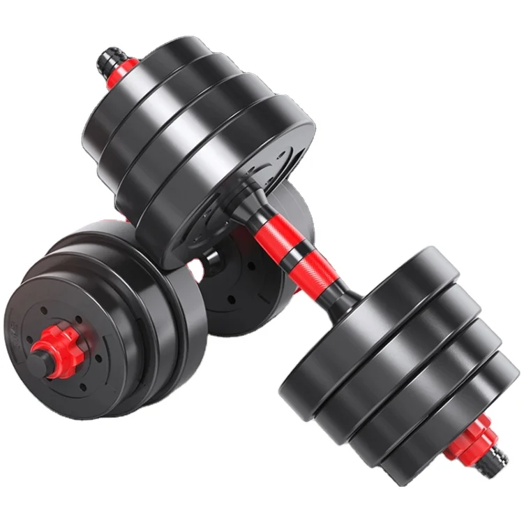 

New men's home fitness adjustable dumbbell barbell 10kg20kg30kg detachable barbell dumbbell set, Black and red