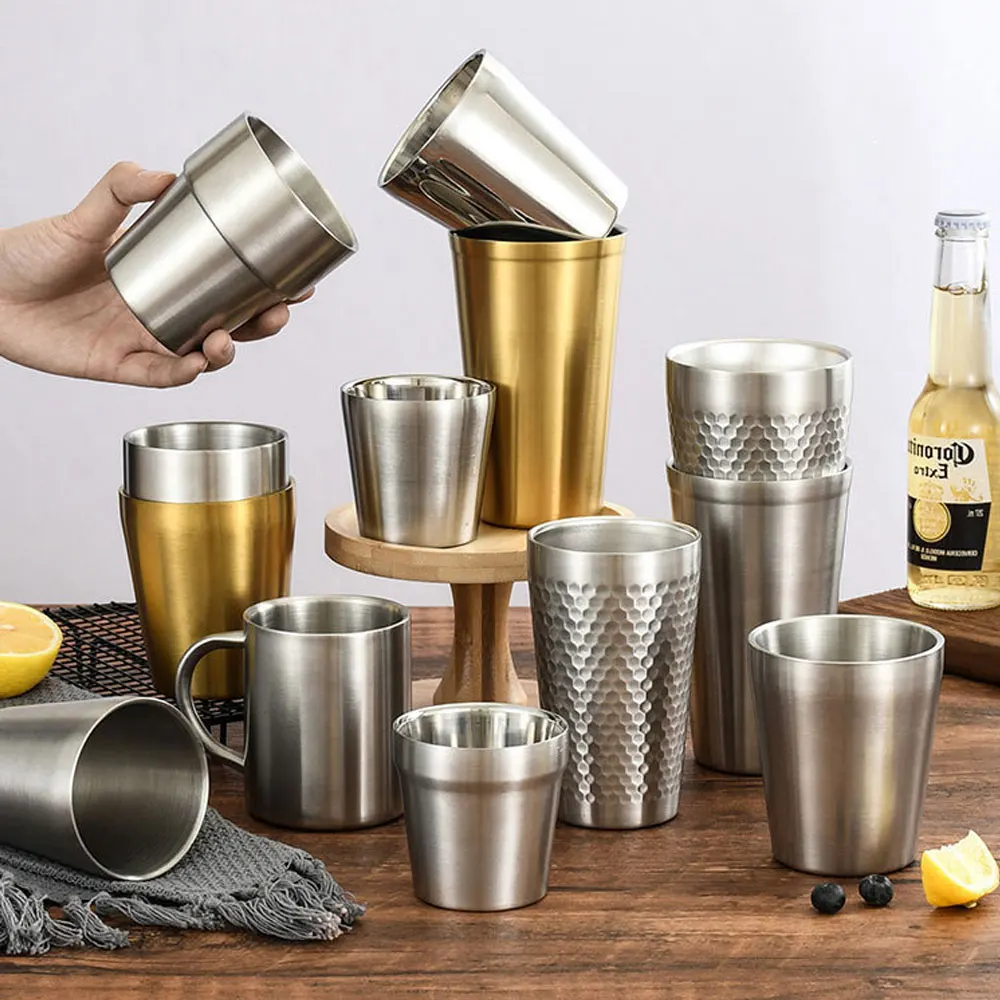 

IKITCHEN 2022 New Gold Double Wall Vacuum Beer Tea Cup Outdoor Reusable Coffee Cup Tumbler 304 Stainless Steel Print Cup, Silver,gold,rosegold