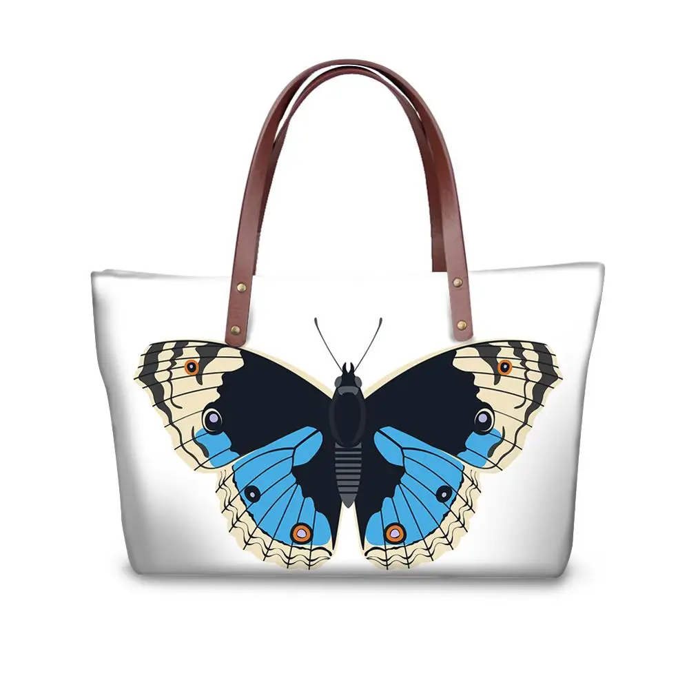 

Custom full butterfly print tote bag PU handle beach bag Cheap handbag for Women