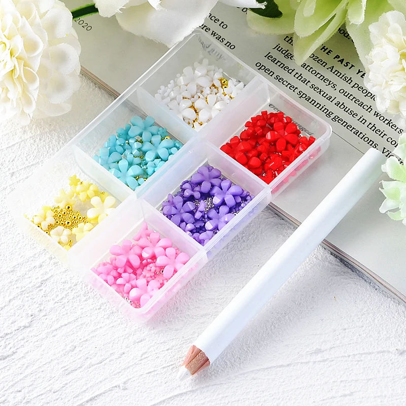 

Kawaii Gold Mix Nail Caviar Beads Resin 3D Acrylic Flower Nail Art Charms For Nails, As the picture