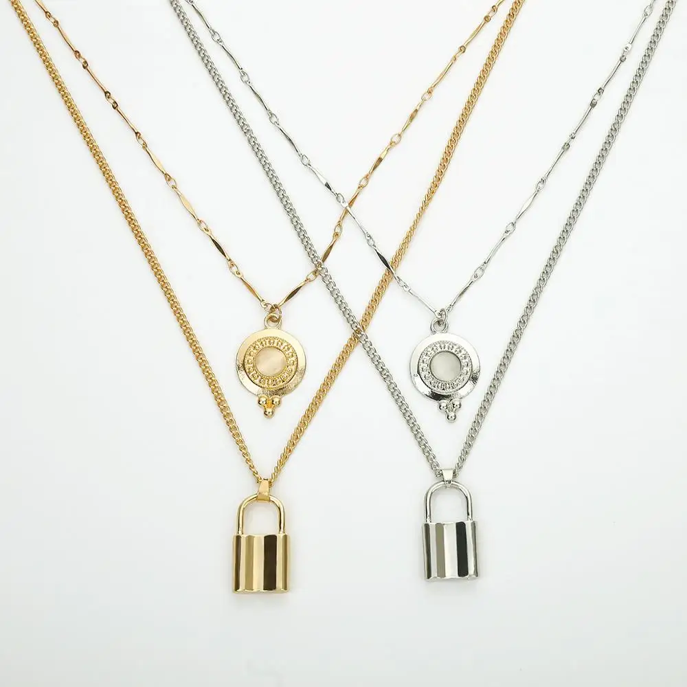 

Wholesale fashion Multilayer necklace heart lock pendant necklace jewelry for women