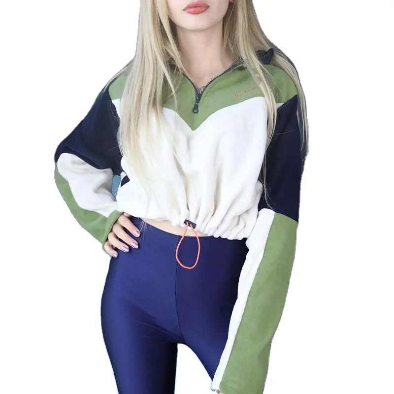 

Customized Street Style 100% polyester Long Sleeve Crop Top Hoodie For Women Multi Color Hoodie Zip up Sweatshirt, Picture
