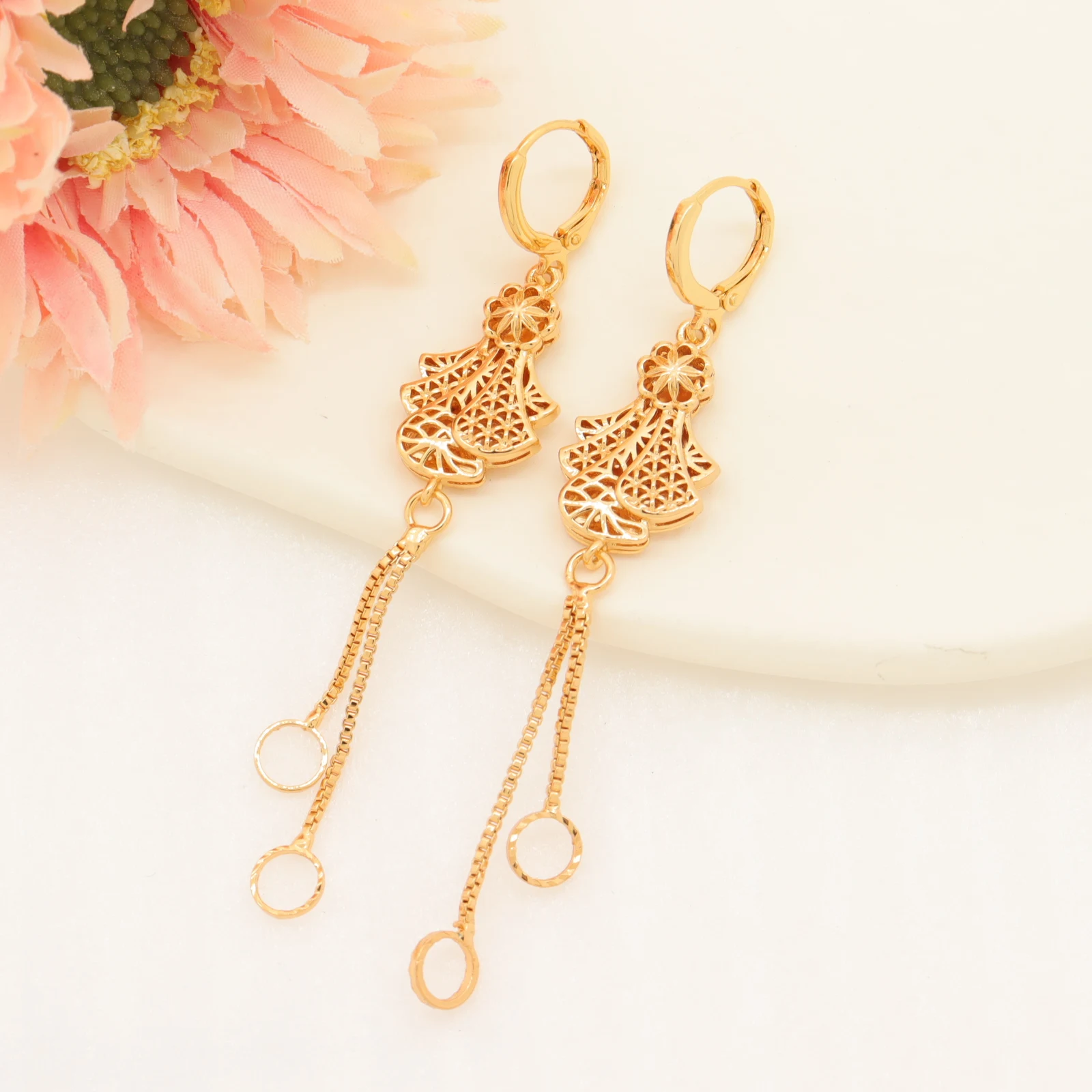 

various simple designs 24k Gold Plated circle tassel drop Earrings for Women