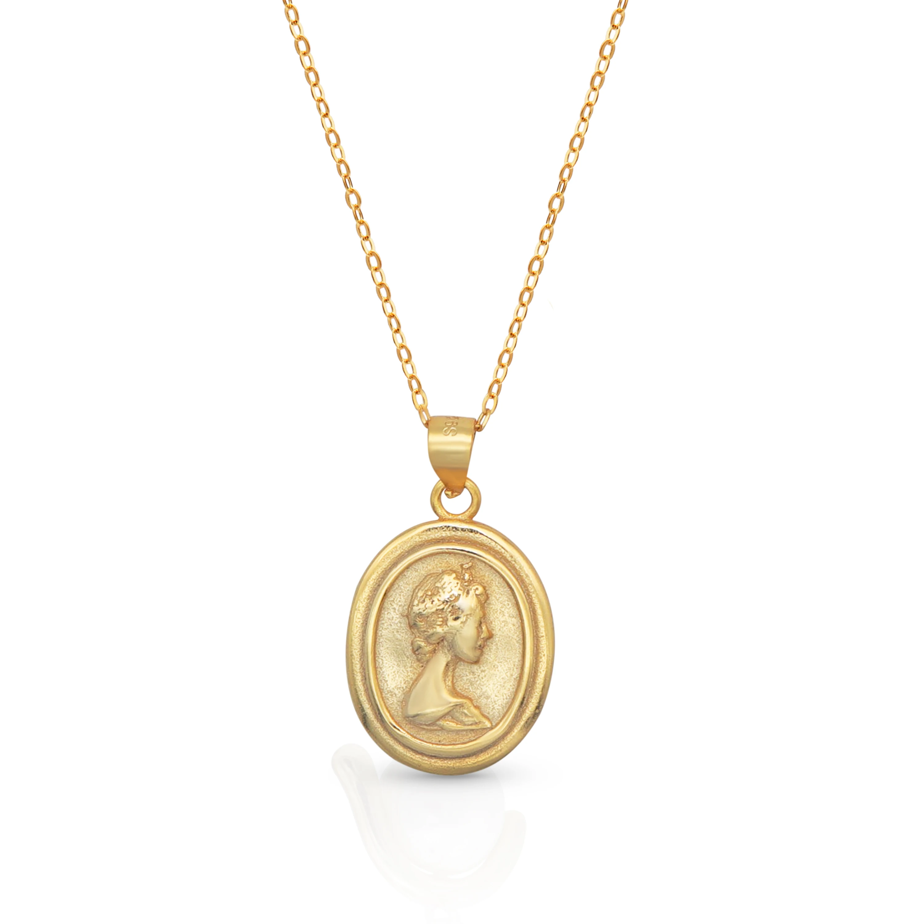 

Chris April in stock 925 sterling silver simple gold plated Antique Design Cameo Coin Pendant Necklace, Yellow gold