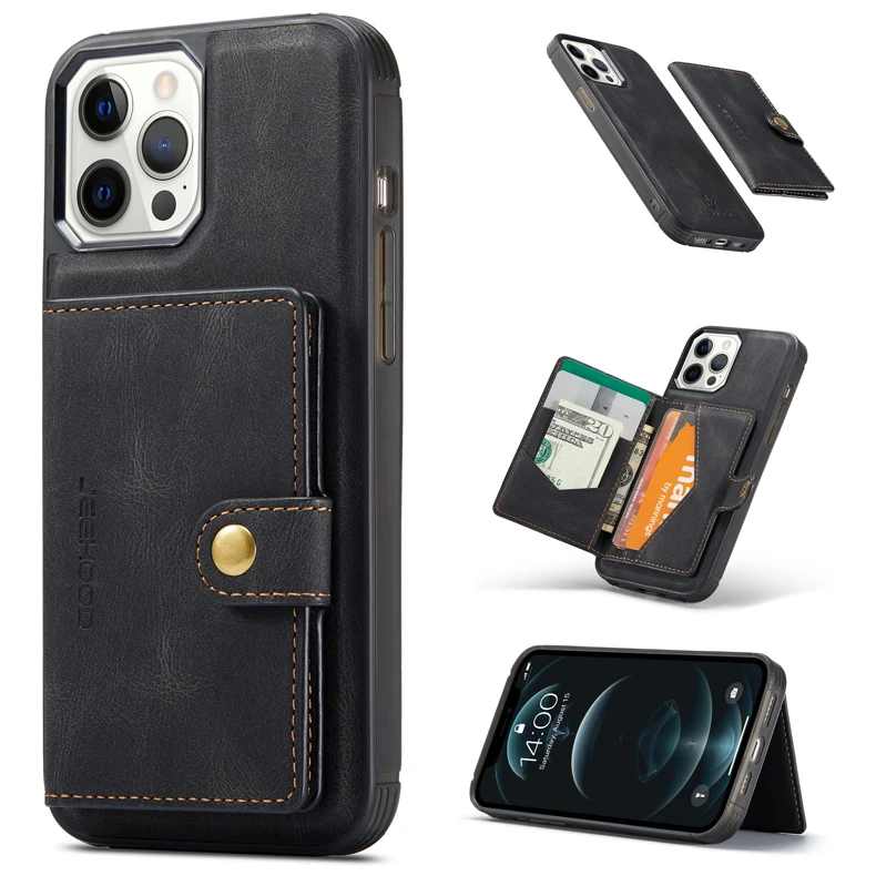 

For iPhone 12 Anti-fall Function Wallet Coque Magnetic Detachable Card Slot Phone Back Cover For iPhone 12 Pro Max Leather Case