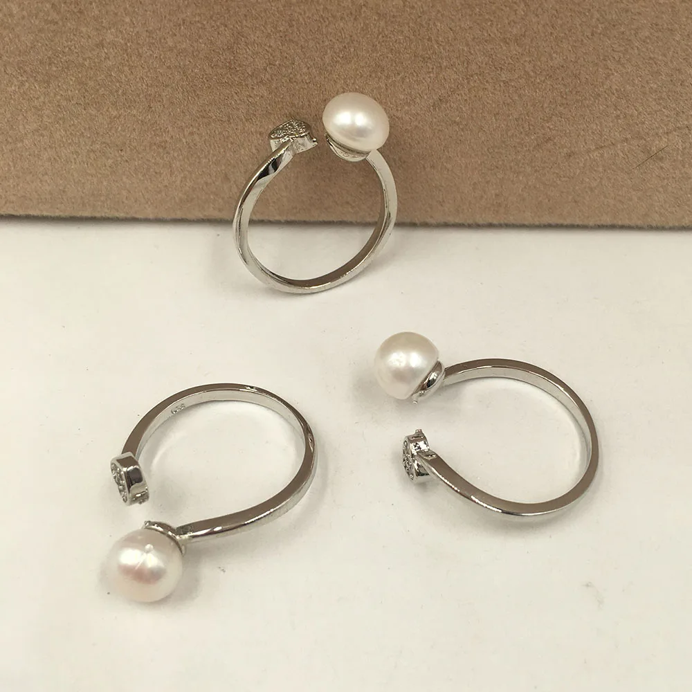 

fashion freshwater pearl jewelry heart shape adjustable ring design for women wholesale accept customer design, Silver