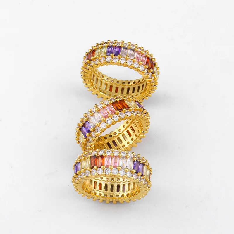 

2021 Sailing Jewelry CZ Diamond Ring Brass 18K Plating Gold Crystal Ring Colorful Micro Pave Zircon Ring, Gold/silver