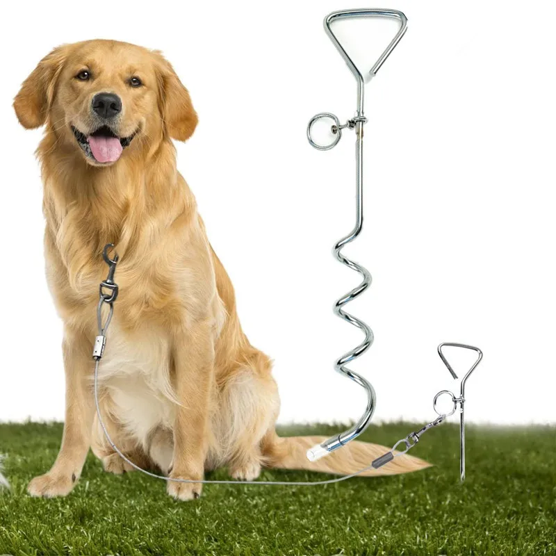 

Outdoor pet supplies stainless iron spiral dog leash fixed pile Pet Cork screw Dog Tie Out Stake Spiral Dog Stake with bag