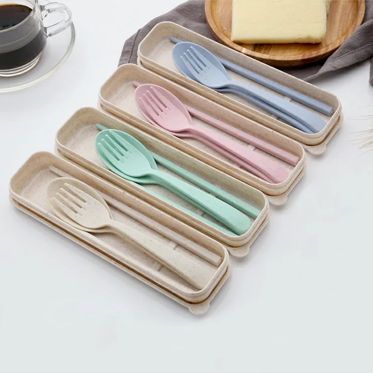 

Customized Eco-Friendly Children Plastic Wheat Straw cutlery Fork Chopsticks Spoon Tableware Set, Pink/blue/green/rice