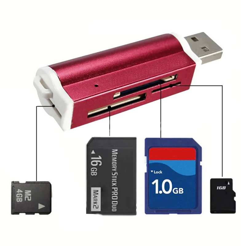 

4 in 1 Aluminium Alloy Multi USB Memory Card Reader for SD TF Card Reader for PC notebook Pad