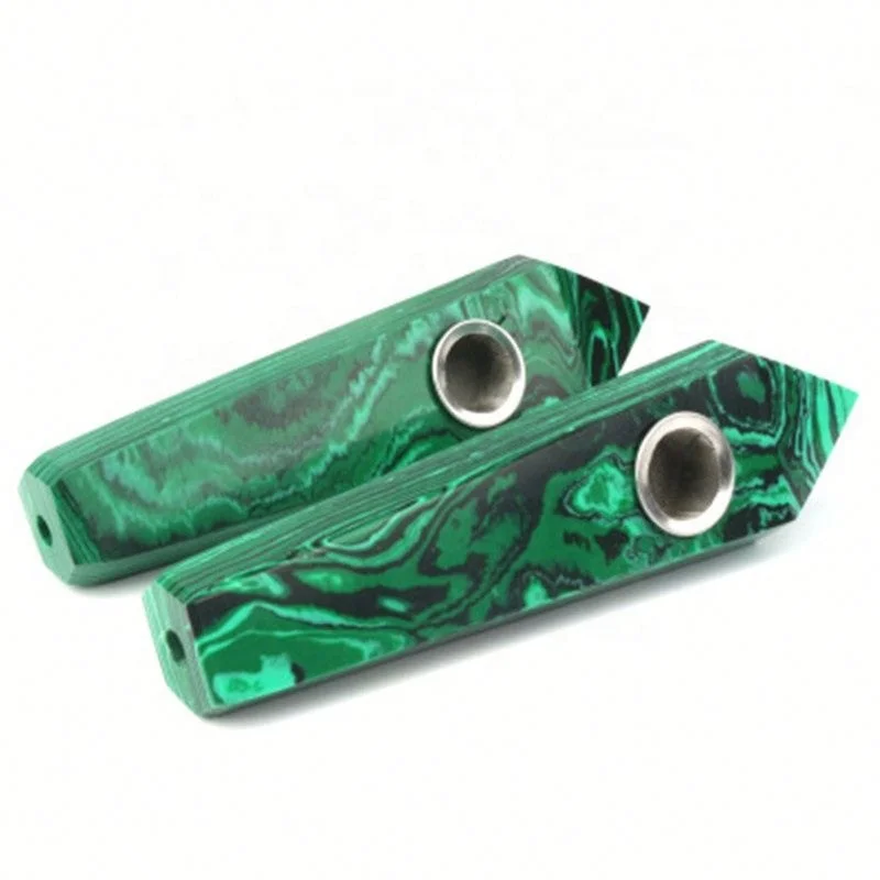 

Wholesale Wholesale Natural Crystal Smoking Pipe Malachite Semi-precious Stone Six-prism Smoking Accessories, Green