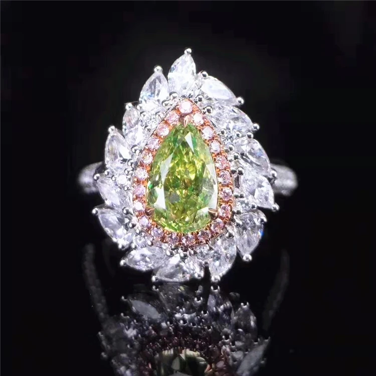 

SGARIT luxury 18K gold Ring Wedding GIA Diamond 1.11ct FBGY SI1 Natural Diamond Ring jewelry for women, Green