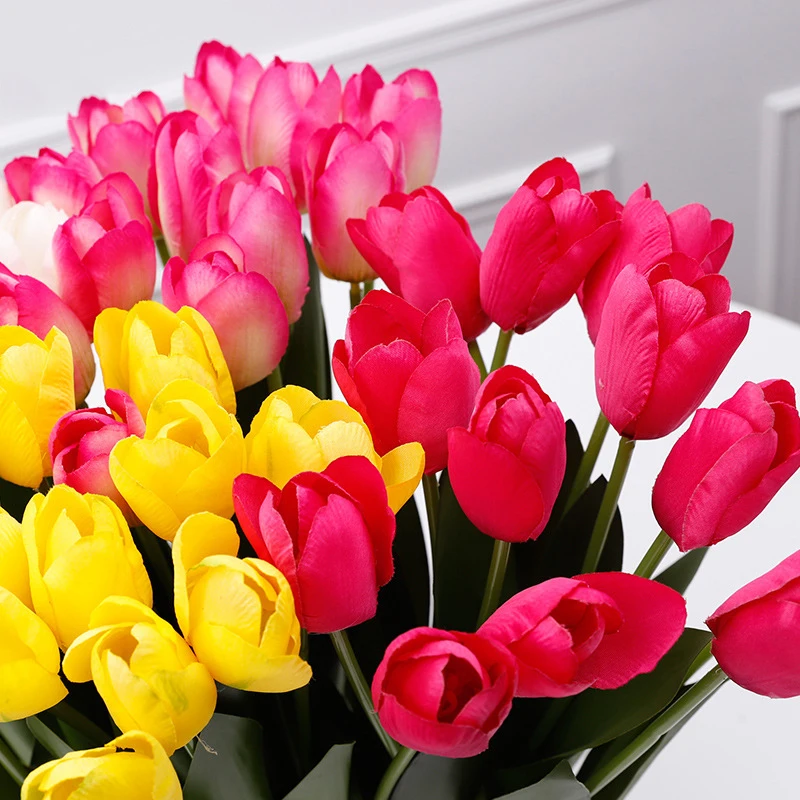 V177 Wholesale Home Decor Artificial Flower Bouquets Silk Tulips Flower
