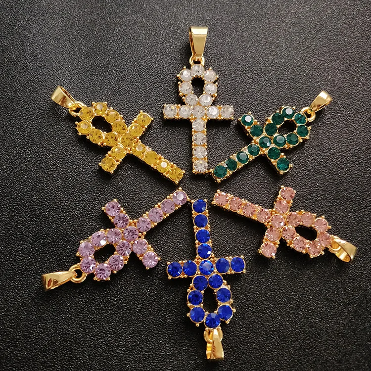 

Hip Hop Fashion Accessories Color Diamond Full Rhinestone Cross Zircon Necklace