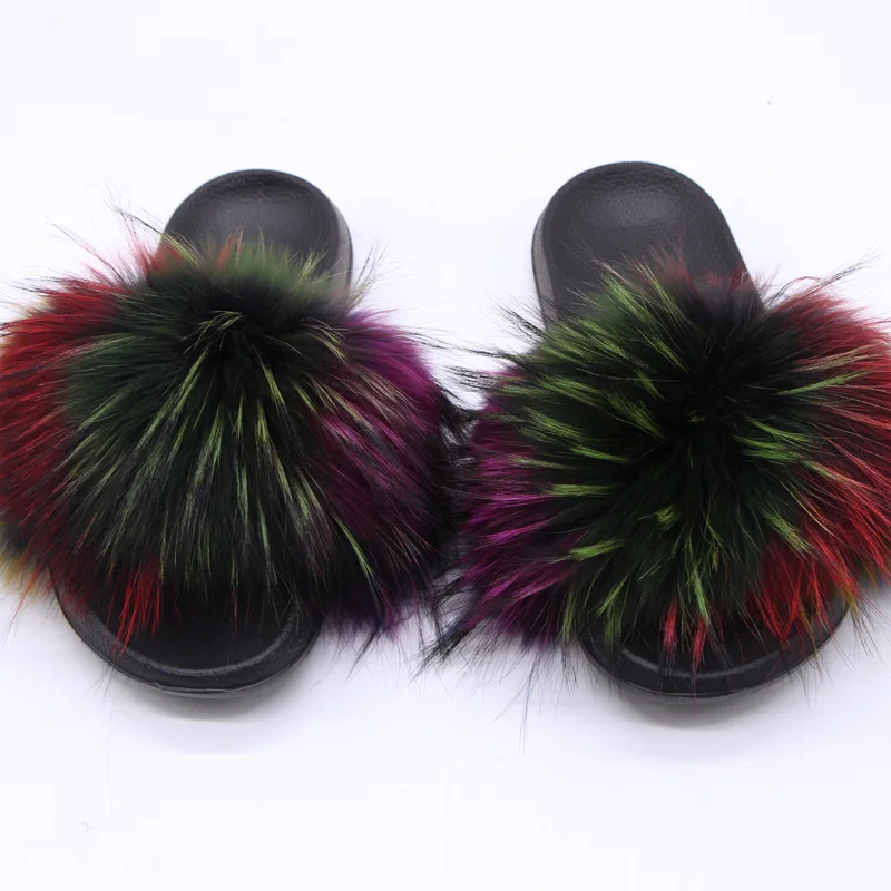 

New design mens slippers luxury fluffy large slides ladies with red with purse set platform fur sandals, Customized color