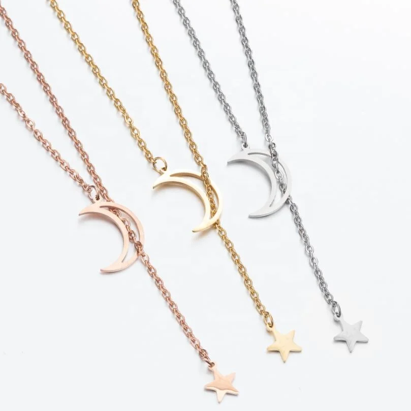

Wholesale Custom Minimalist Necklace Gold Plated Stainless Steel Jewelry Moon Star Necklace