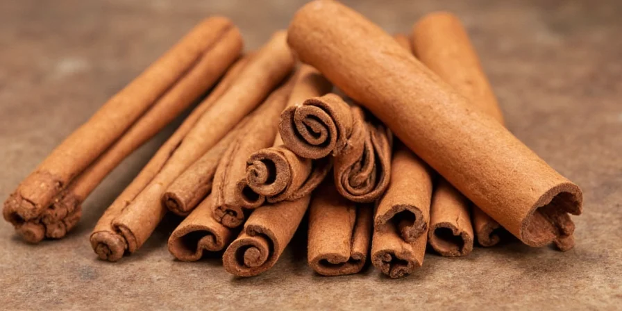 Fresh cinnamon sticks bundle on table