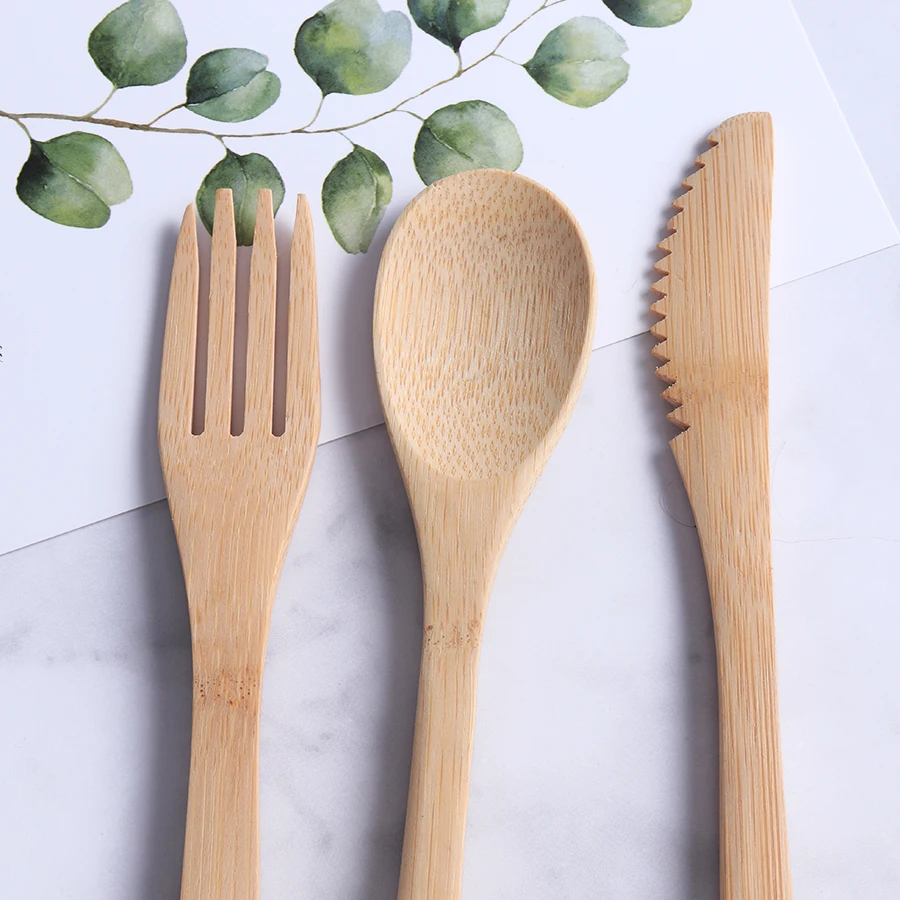
wholesale 6pcs eco friendly travel picnic flatware natural reusable bamboo cutlery set 