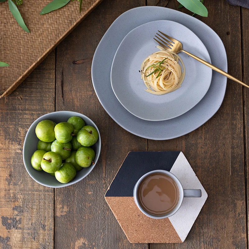 eco-friendly matte glaze irregular restaurant serving dinnerware ceramic food pasta dinner plates .jpg