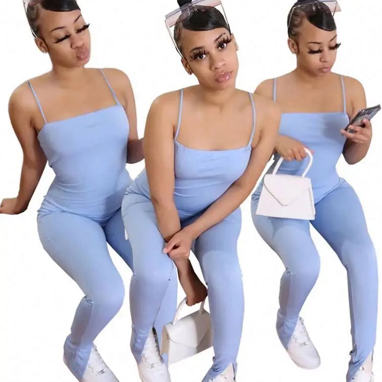 

MISS New Arrival 2021 Solid Color Suspender Long Leg Casual Summer Womens One Piece Bodycon Jumpsuit