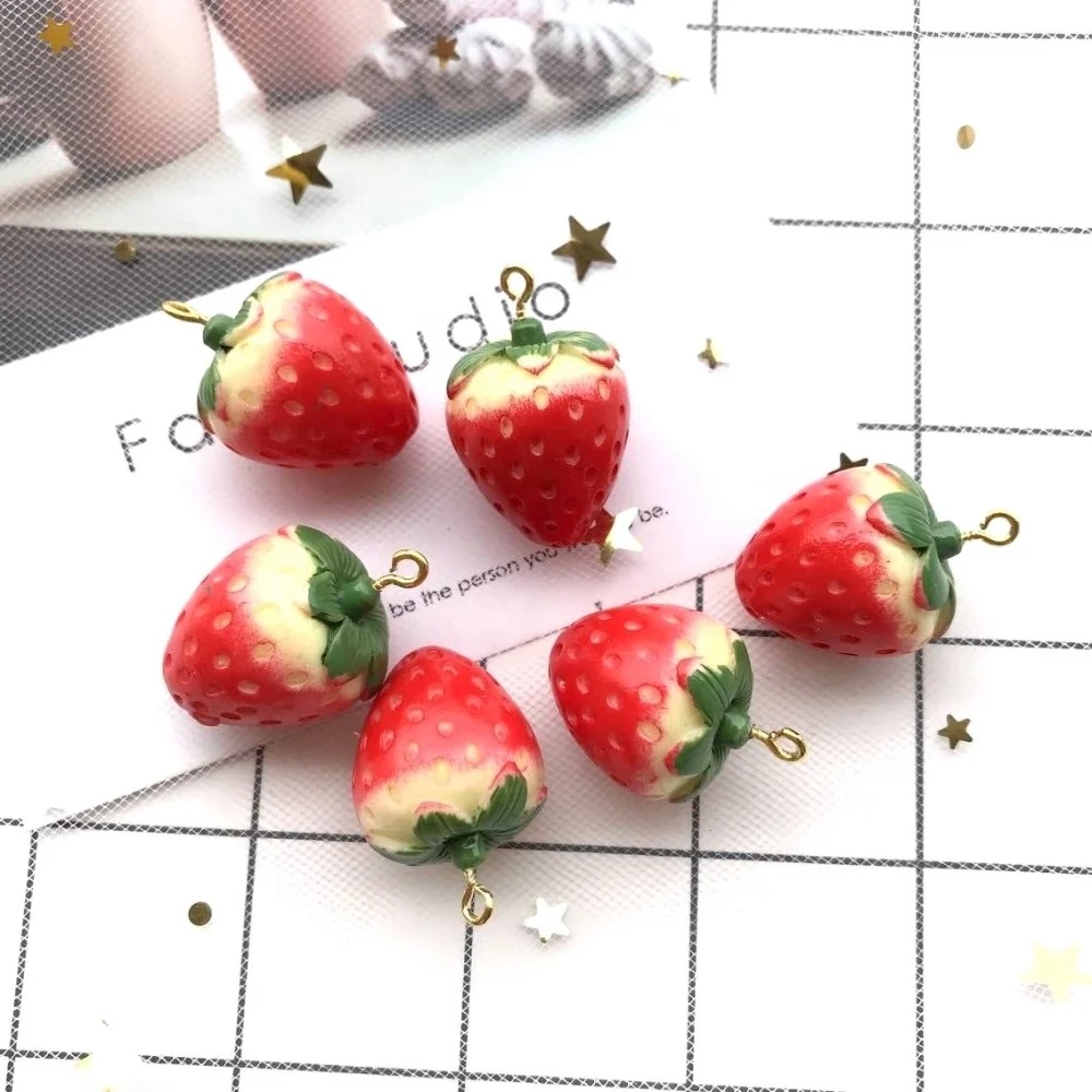 

Cute 3D Strawberry resin charms pendant DIY Dangle Earring handmade necklace Fruit Jewelry Findings make summer gift, Picture