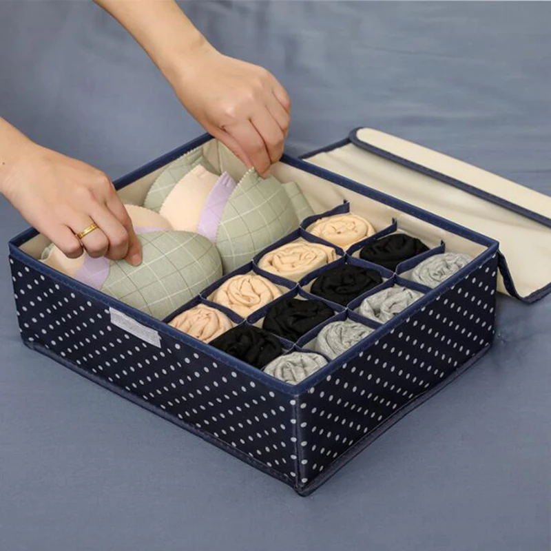 

13 Grid Socks Storage Box Bra Storage Box Underwear Storage Wardrobe Organizer Foldable Oxford Cloth, As shown