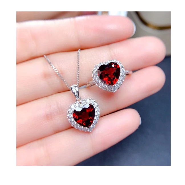 

Hot Sale Heart Shaped Pomegranate Ruby Open Ring Love Heart Necklace Pendant hawaiian jewelry wholesale