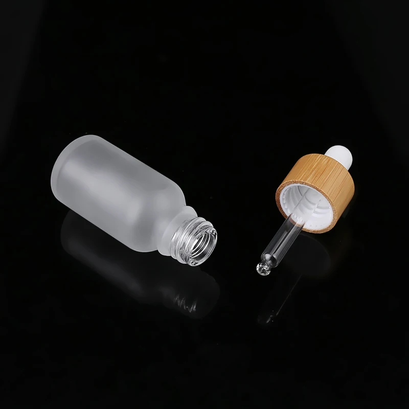 

20ml Small Glass chemical Bottle frosted glass dropper bottle with bamboo dropper