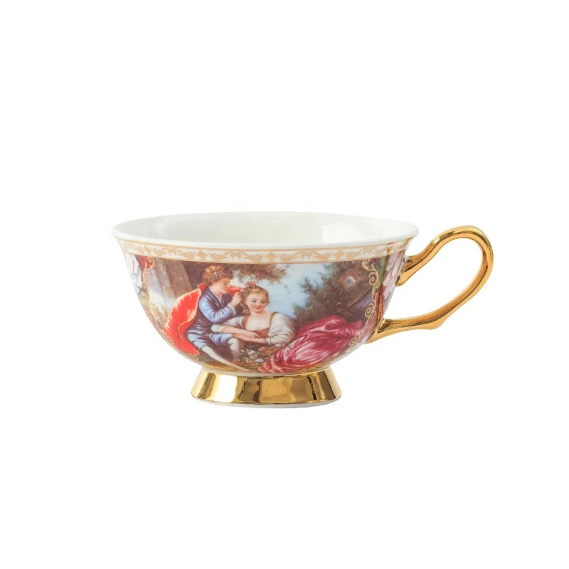 

European palace style bone china high-grade British hand-painted gold LOGO ceramic coffee cup and saucer