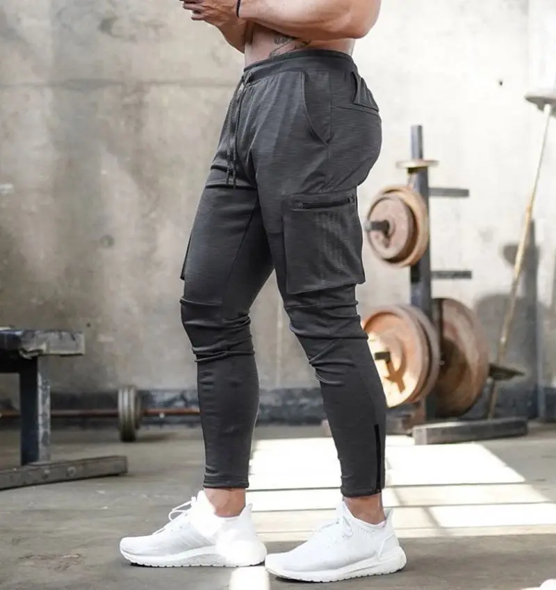 

Fitness Workout Long With Side Zipper Pockets Plain Bodybuilding Gym Jogger Pant For trousers bottoms jean pants men custom, 8 color options