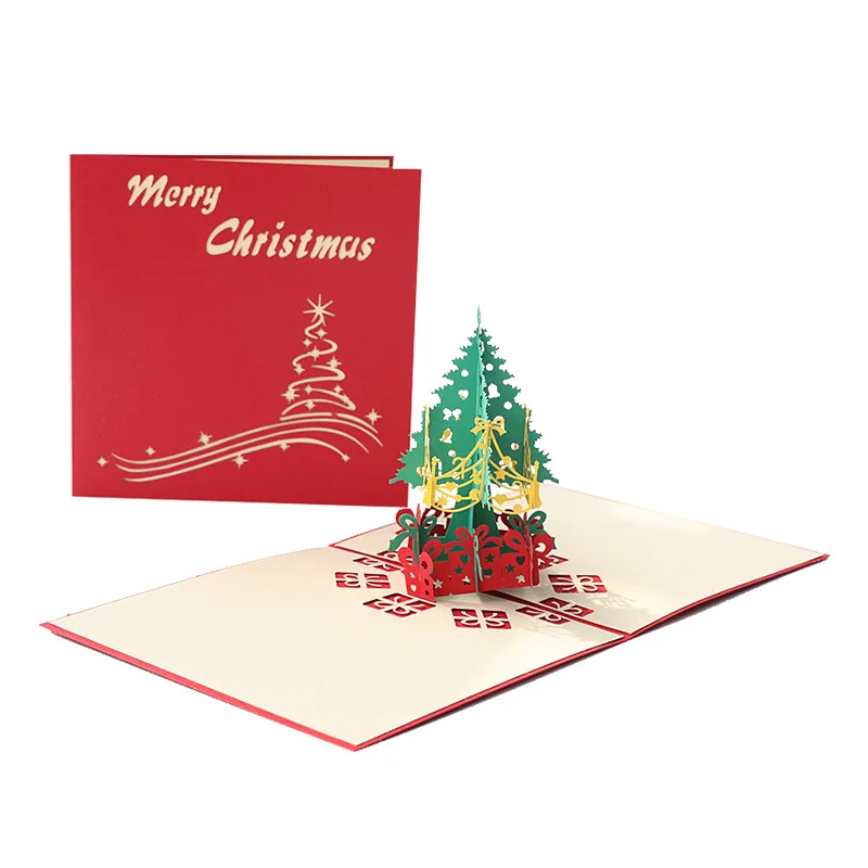 Star Packaging Customize Printing 3d Stereoscopic for Flowers Bouquet Tree Colorful 16x16cm Merry Christmas Greeting Gift Cards