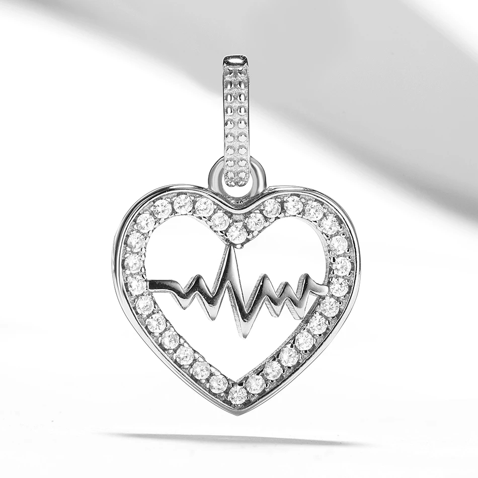

Fashion Design 925 Sterling Sliver Heartbeat Pendant Heart-shaped Pendant With Cubic Zirconia For Woman Necklace jewelry Making