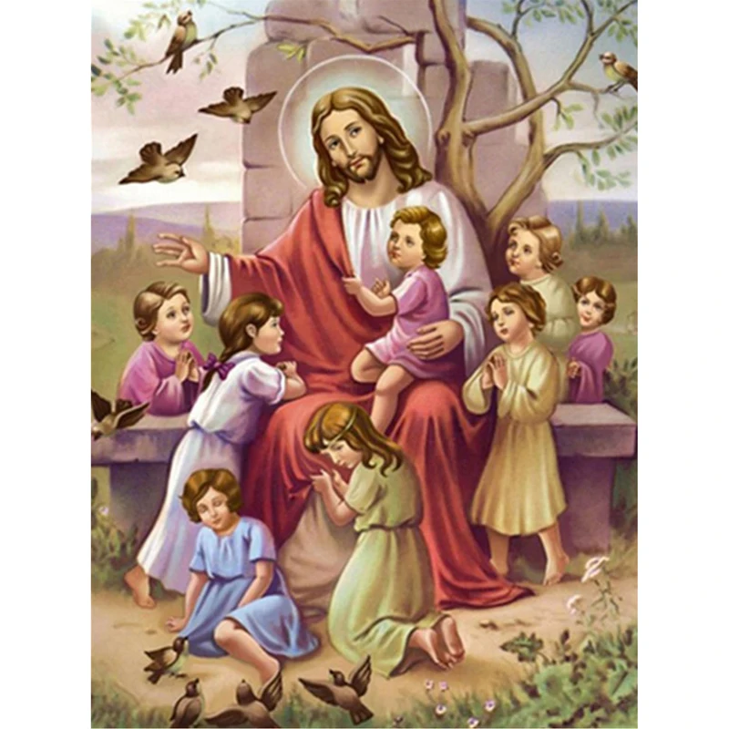 

5d Diamond Painting Jesus And The Children On The Stone Bench Diamond Painting Modern Home Wall Decor Full Drill Painting Custom