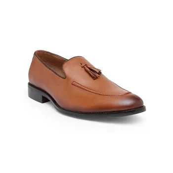 Men Tan Solid Formal Leather Slip-on 