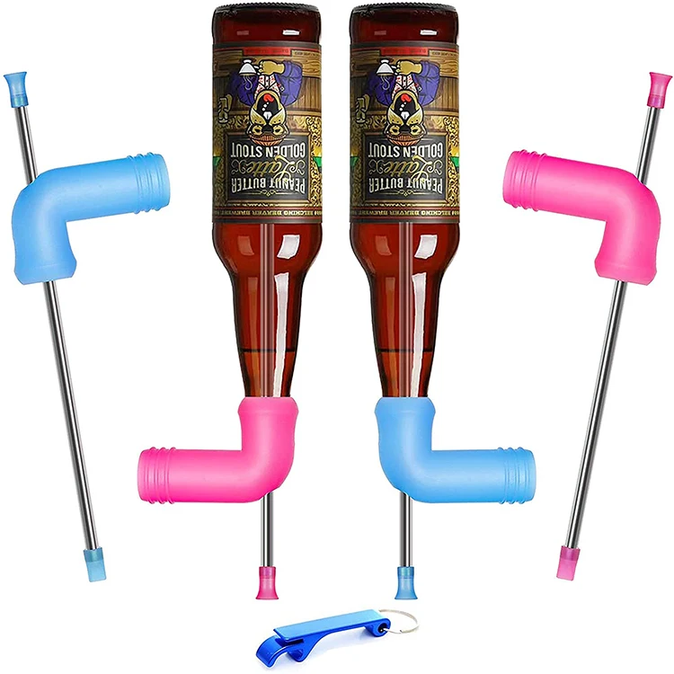 

Unique Bar House Party Game Accessories Custom Rose Red Double Drink Beer Bottle Connector Snorkel