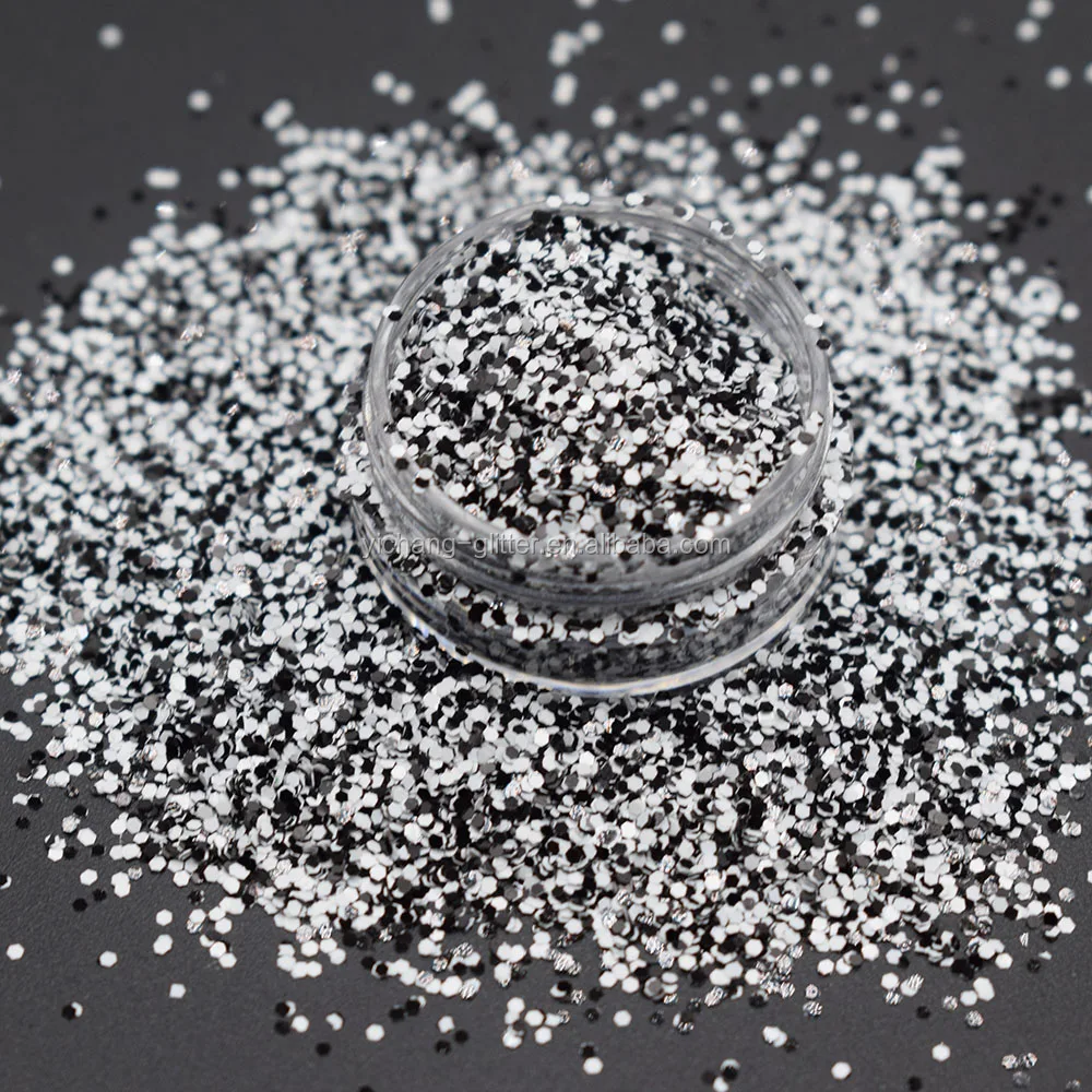 婚礼装饰白色黑色混合矮胖精细化妆品闪光丙烯酸粉末指甲混合闪光亮片