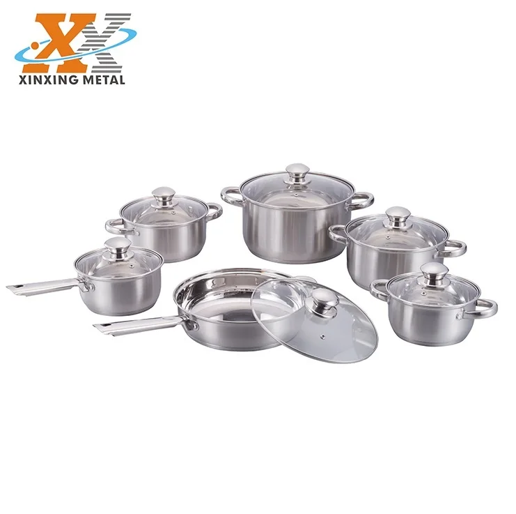 

High Quality Stainless Steel Cookware Glass Cover Frying Pans Cookware Sets