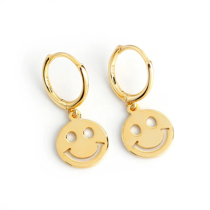 

VRIUA Fashion 925 Sterling Silver Drop Hollow Smiley Face Earring for Women Smile Earring Jewelry Pendientes Gift, Gold/silver