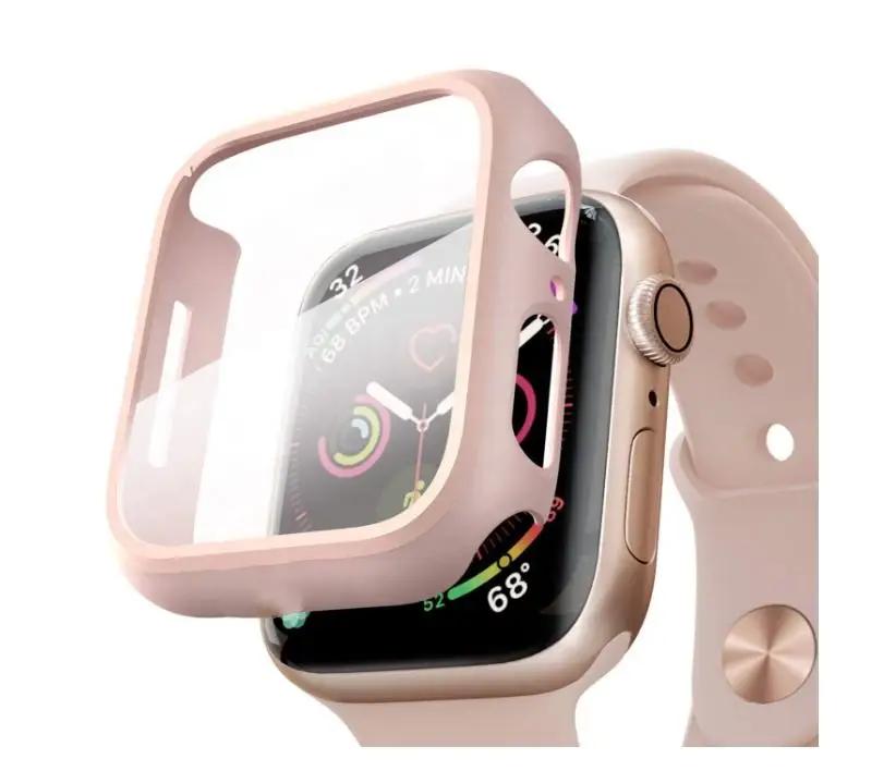 

2In1 360 Degree Tempered Glass Screen Protector With Full Cover Pc Case For Apple Watch 38Mm 42Mm 40Mm 44Mm, Crystal clear