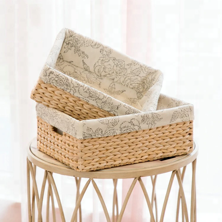 

Limited Time Offer Rectangular Straw Woven Storage Basket Tray Cotton with handle, Natural