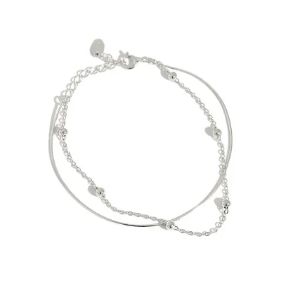 

925 Sterling Silver Bangles Double Beads Bangles Jewelry