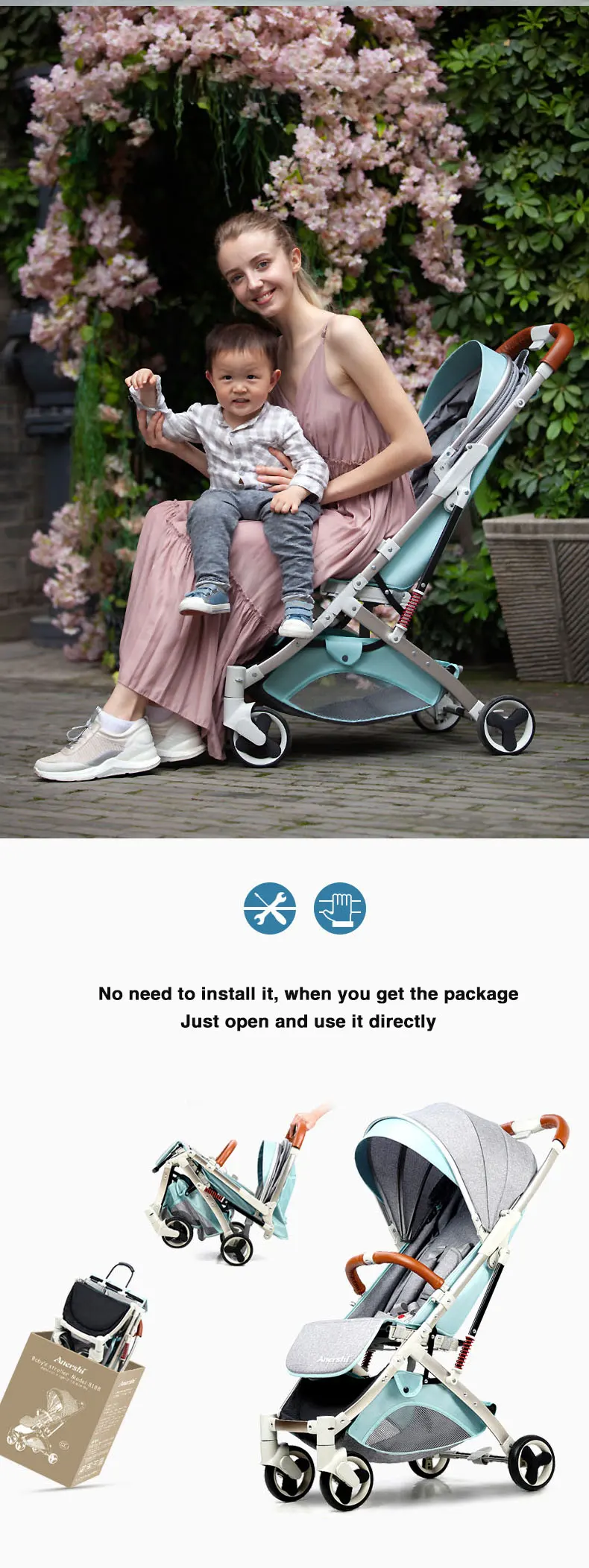 Cochecito de bebé Anershi carrito portátil plegable Cochecito de bebé Anershi carrito portátil plegable