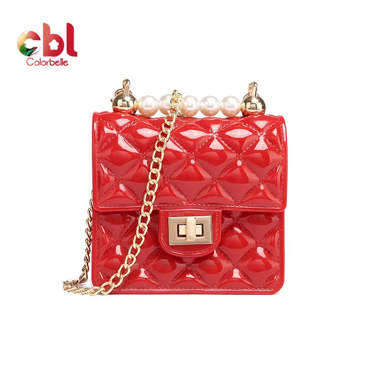 

new small square diamond style pearl chain mini girl messenger lipstick coin purse Summer mini shiny PVC shoulder crossbody bags, Red,orange,pink ,blue,yellow,white,green.