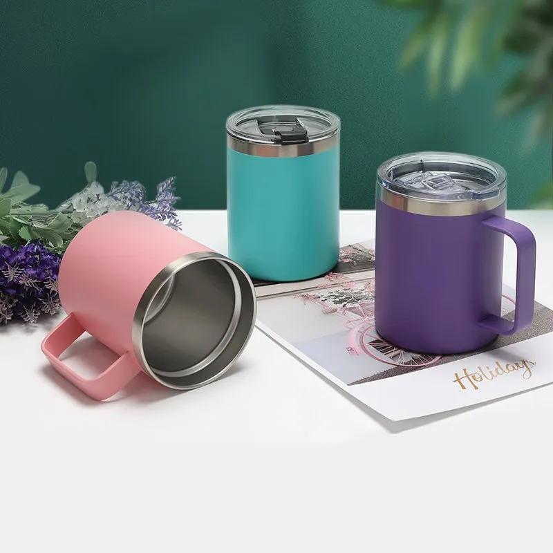 

12oz Coffee Mug Stainless Steel With Handle Double Wall Thermos Insulated Camping Travel Coffee Tumbler Cup With Logo Wholesale, Optional color