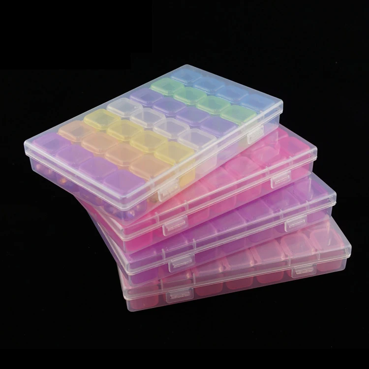 

28 Slots Clear Rainbow Nail Art Glitter Rhinestone Plastic Empty Case Jewelry Organizer Wholesale Nail Accessories Box, Many colors nail accessories box